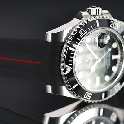 ラバーＢ（RUBBERB）ロレックス ヨットマスター（40mm）専用ラバーベルト ブラック×レッド ROLEXバックル使用 時計/バックルは付属しません