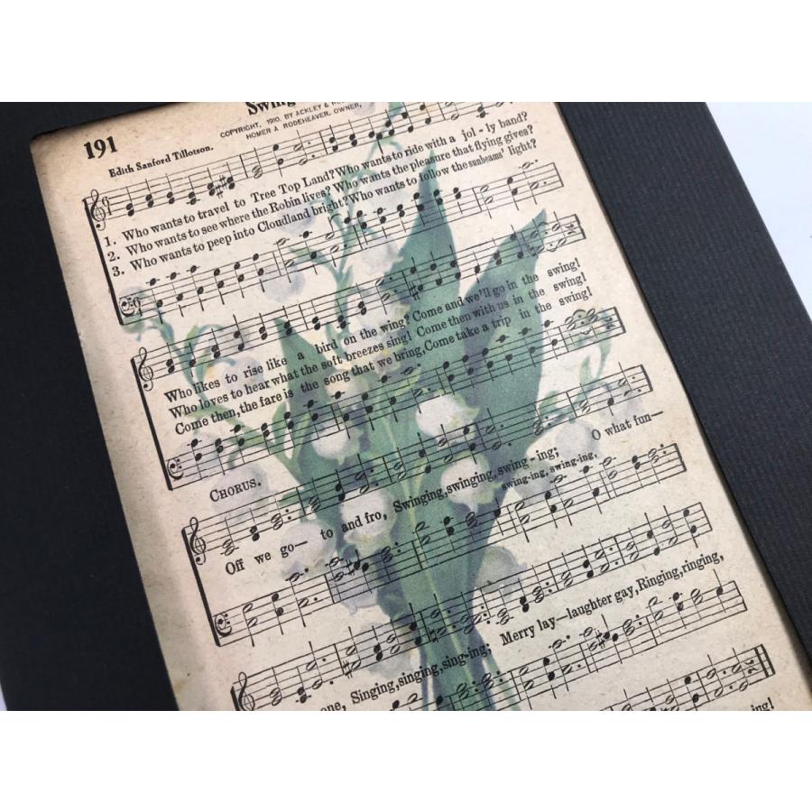 ボタニカルヴィンテージ・楽譜プリント A 『鈴蘭』・ビンテージ楽譜に植物などレトロな図案が印刷されたオリジナルアート フレーム付｜glitter-antiques｜05