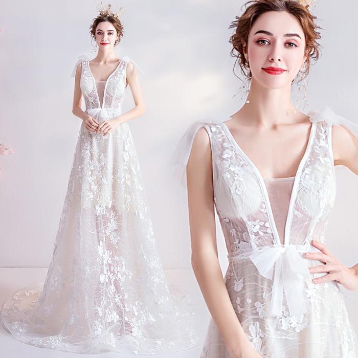 100 本物保証 Aライン トレーン 背中編上げ リボン レース チュール 肌透け ノースリーブ Angel ロングドレス ド ロング ウエディング ドレス 白 ホワイト パニエ カラー ホワイト Acte Paris Org