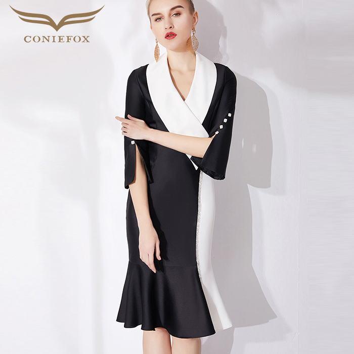 国産 Coniefox 高品質 テーラードカラーラインストーンバイカラー七分袖付きマーメイドタイトライン膝丈ドレス ブラック 黒 ワンピース Coniefox Glitter Dress 通販 Yahoo ショッピング 安いそれに目立つ Www Doctor Plan Com