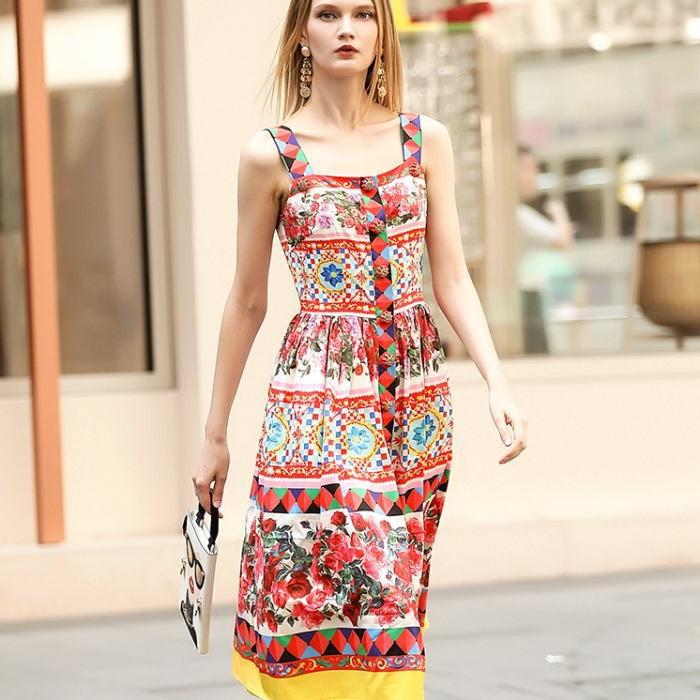 楽天ランキング1位 ワンピース 薔薇柄キャミソールビジューaラインミモレワンピース レッド 赤 イエロー 黄色 お嬢様 大人 女優 レディース きれいめ お1人様1点限り Drjuice2u Com