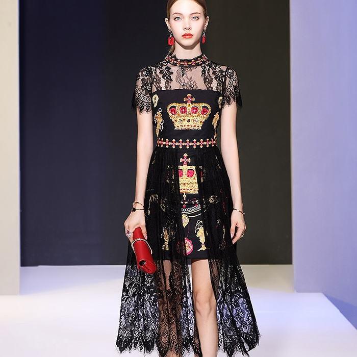 流行に ワンピース 送料無料 ジュエリー柄ビーズビジュー肌透けレース半袖付きaラインミモレワンピース ブラック 黒 お嬢様 大人 女優 レディース きれいめ 新しい到着 Technet 21 Org