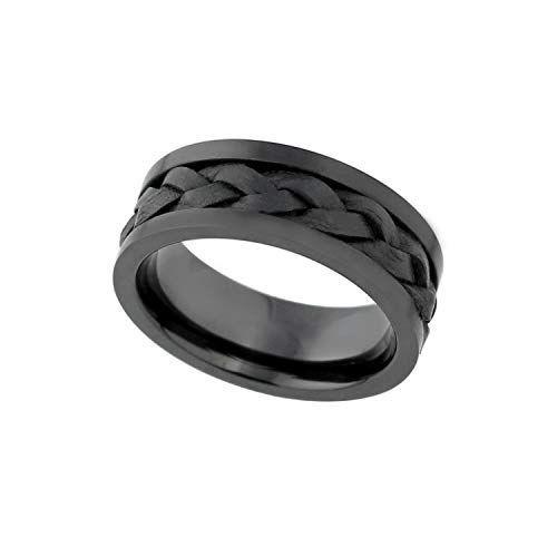 適当な価格 ザニポロタルツィーニ Zanipolo シンプル メンズ 指輪 (23号) ステンレスリング 8mm幅 ブラックレザーライン Terzini 指輪
