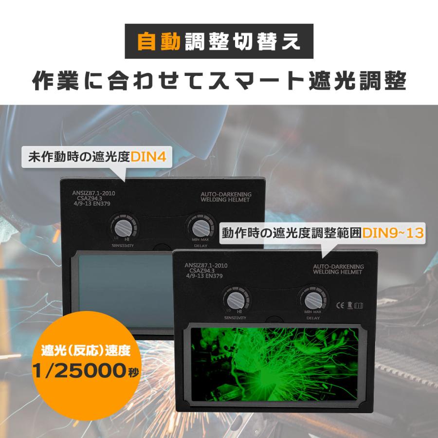 溶接面 自動遮光 遮光速度1/25000秒 液晶式 溶接マスク 軽量 遮光