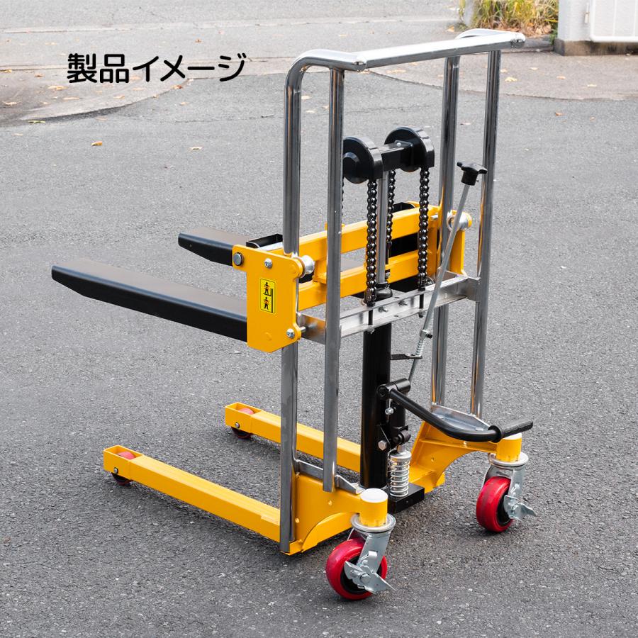 ハンドフォークリフト（手動式 昇降台車）美品／3月購入 感謝セール1台2役 フォークリフト 低床 最大積載400kg 昇降台車