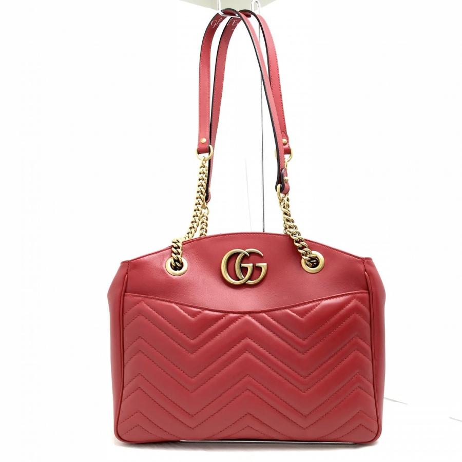 【美品】グッチ ショルダーバッグ GGマーモント レザー 朱色系 GUCCI グッチ バッグ レディース ブランド ショルダーバッグ GG