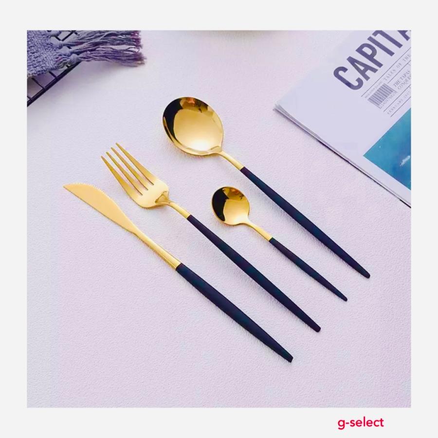カラトリーセット ブラック ゴールド 4点セット お洒落 クチポール風 おしゃれ 食器 スタイリッシュ カラトリー カトラリーセット スプーン フォーク ナイフ G Select 通販 Yahoo ショッピング