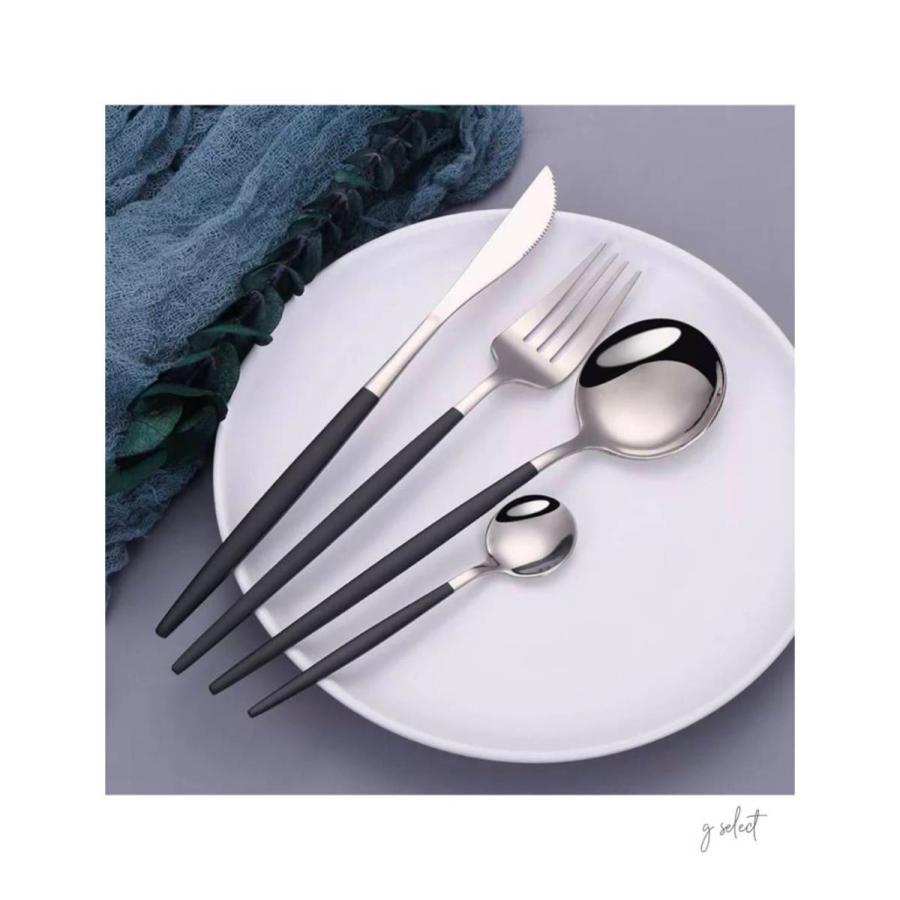 カラトリーセット ブラック シルバー 4点セット お洒落 クチポール風 おしゃれ 食器 光沢仕様 カトラリーセット スプーン フォーク ナイフ ギフト お祝い G Select 通販 Yahoo ショッピング