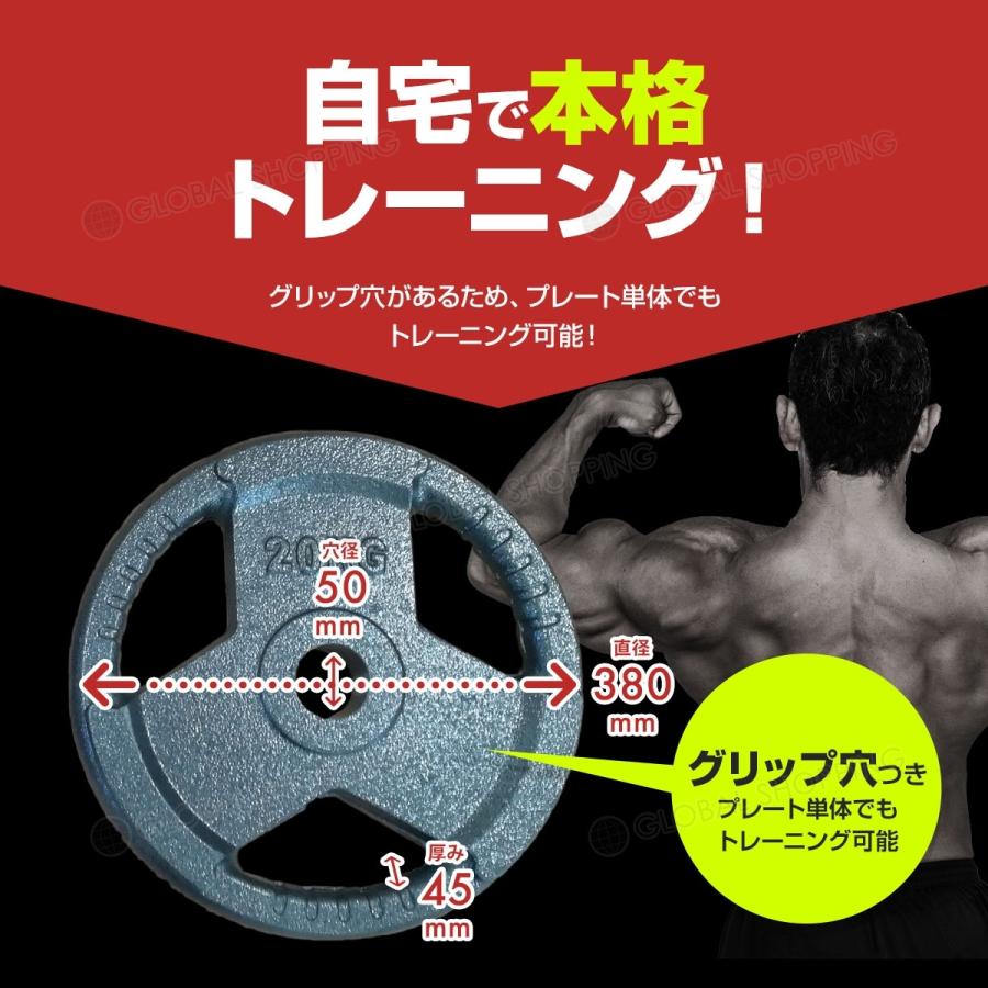 3穴 アイアン ダンベルプレート 20kg×2個1set 50mmシャフト 穴52mm 