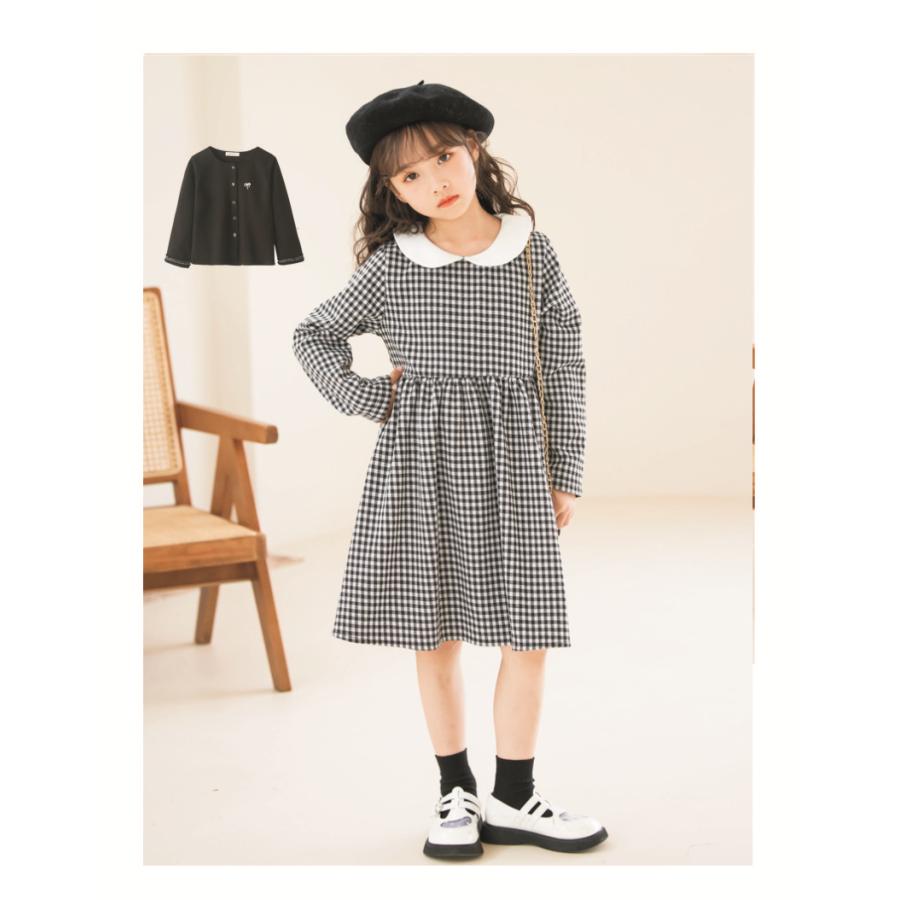 子供ワンピース 発表会 シンプル チェック 子供服 子ども服 こども服 女の子 ガールズ ワンピース 丸襟 キッズ ギンガムチェック フォーマル |  | 03