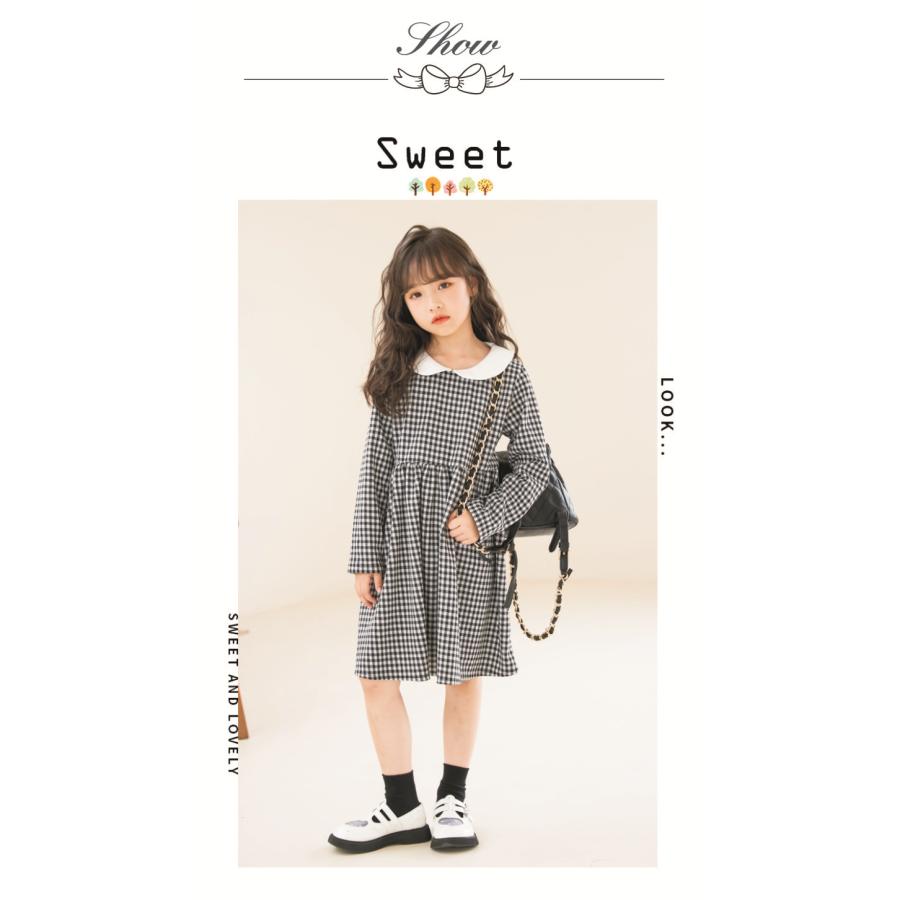 子供ワンピース 発表会 シンプル チェック 子供服 子ども服 こども服 女の子 ガールズ ワンピース 丸襟 キッズ ギンガムチェック フォーマル |  | 05