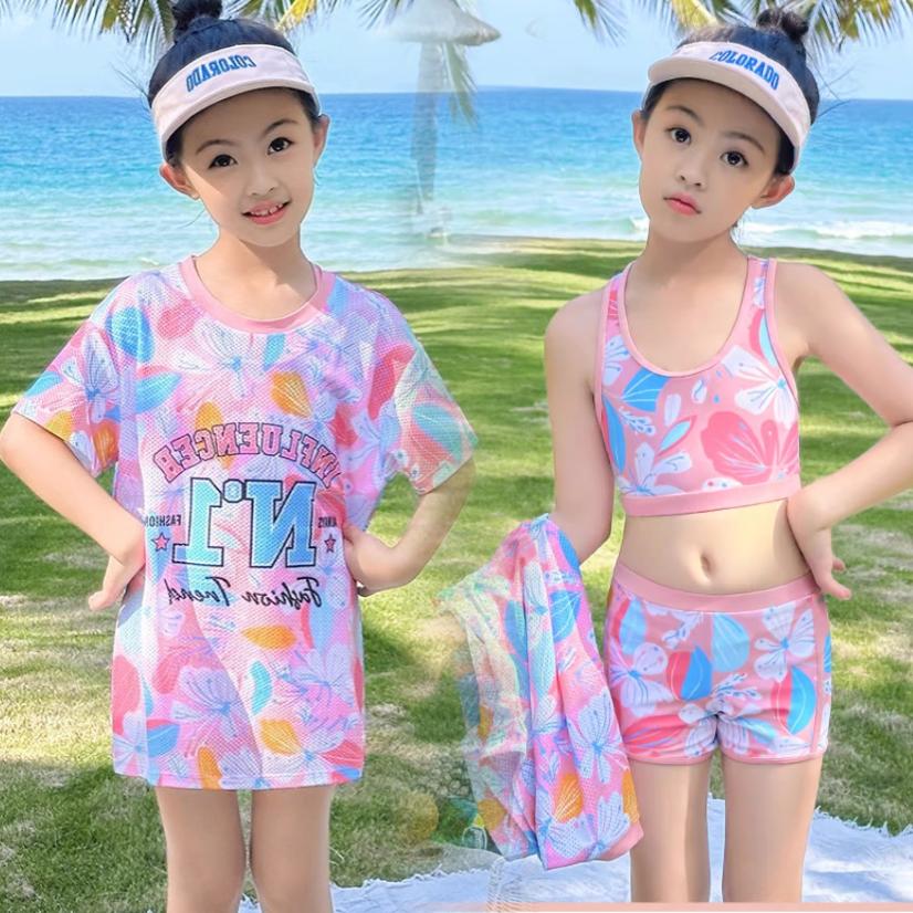 水着・ラッシュガード aerma summer knit swim wear(3set) 子供水着ラッシュガードセット セパレート キッズ水着3点セット 子供