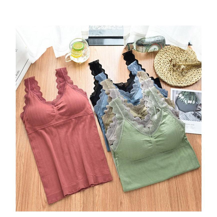 レディースキャミソール カップ付き レース肌着 インナー ルームウェア 母の日 2枚セット お買い得 コットン 綿 ポリエステル 柔らか 楽ちん 伸縮性 |  | 03