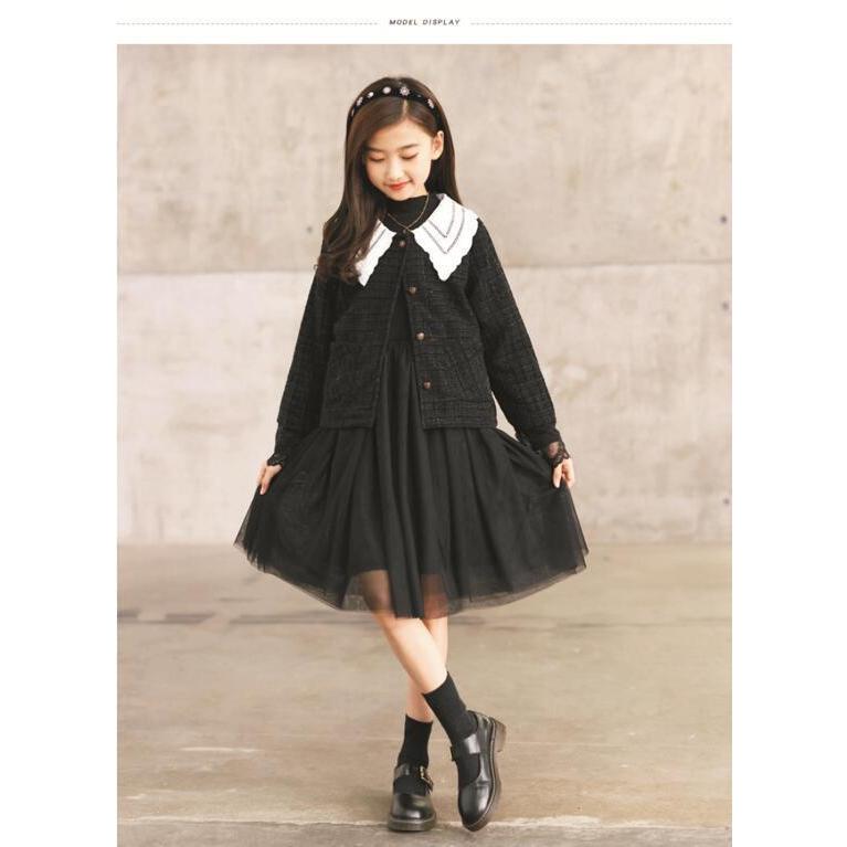 単品 ワンピースのみ 長袖チュールフレアワンピース ブラック グレー 子供ワンピース 子供服 女の子 ワンピース キッズ フォーマル ジュニア  ピアノ発表会SGW |  | 05