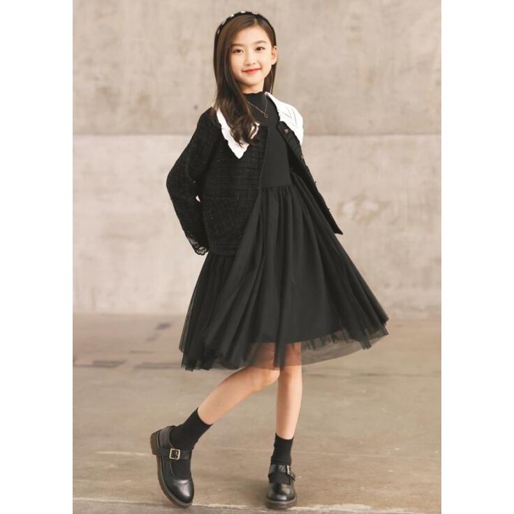 単品 ワンピースのみ 長袖チュールフレアワンピース ブラック グレー 子供ワンピース 子供服 女の子 ワンピース キッズ フォーマル ジュニア  ピアノ発表会SGW |  | 07