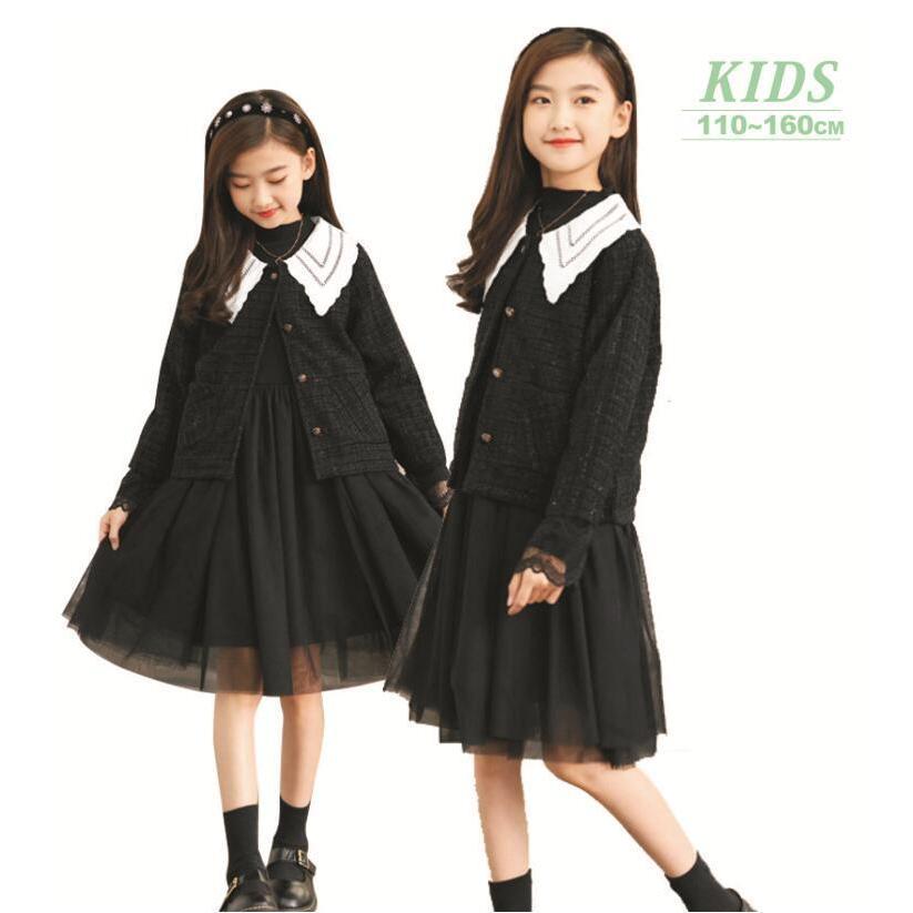 ビッグ襟ジャケット 単品販売 キッズ ジュニア 女の子 通学 小学生 中学生 長袖  ガールズ シンプル ブラック 暖かい アウター 卒業式 |  | 01