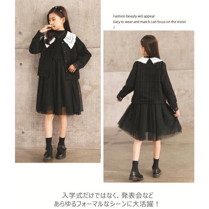 ビッグ襟ジャケット 単品販売 キッズ ジュニア 女の子 通学 小学生 中学生 長袖  ガールズ シンプル ブラック 暖かい アウター 卒業式 |  | 08