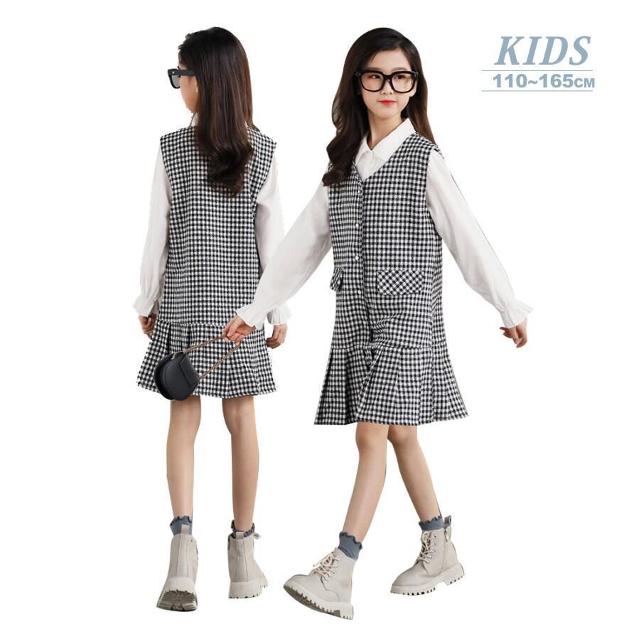白シャツ チェックジャンスカセット シンプル フォーマル 入学式 こども 子供服 説明会 発表会 七五三 セットアップ p0626 | 