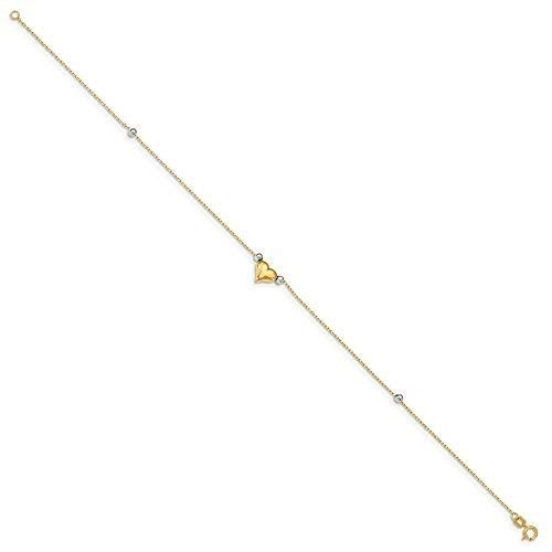 Royローズジュエリー14*Kツートンカラーゴールド光沢仕上げパフハートビーズアンクレット~長10*”インチ