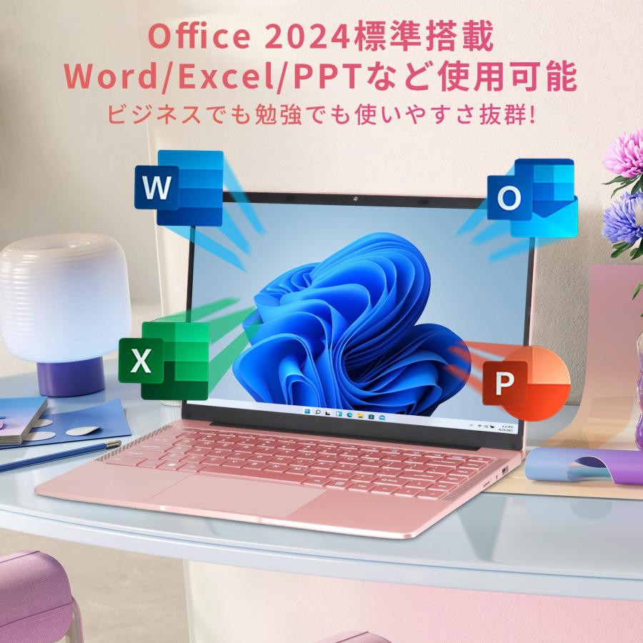 ESBOOKノートパソコン 【MS Office 2024搭載\u0026Windows 11 Pro】14インチIPS液晶/1920×1080FHDディスプレイ カメラ付き/薄型PCノート高性能CPU/大容量SSDの画像