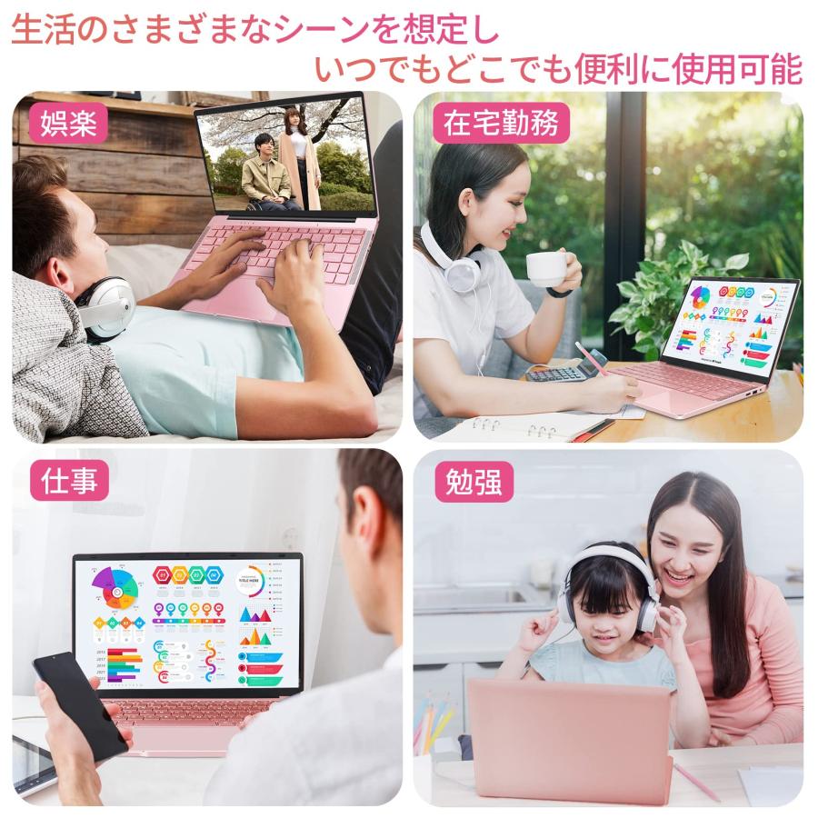 ESBOOKノートパソコン 【MS Office 2024搭載\u0026Windows 11 Pro】14インチIPS液晶/1920×1080FHDディスプレイ カメラ付き/薄型PCノート高性能CPU/大容量SSDの画像