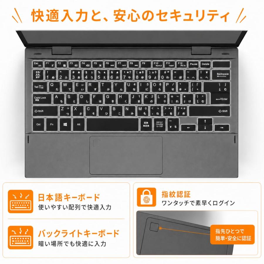 2in1ノートPC Win11Pro Office2024 360度回転/指紋認証 10.95型 2K