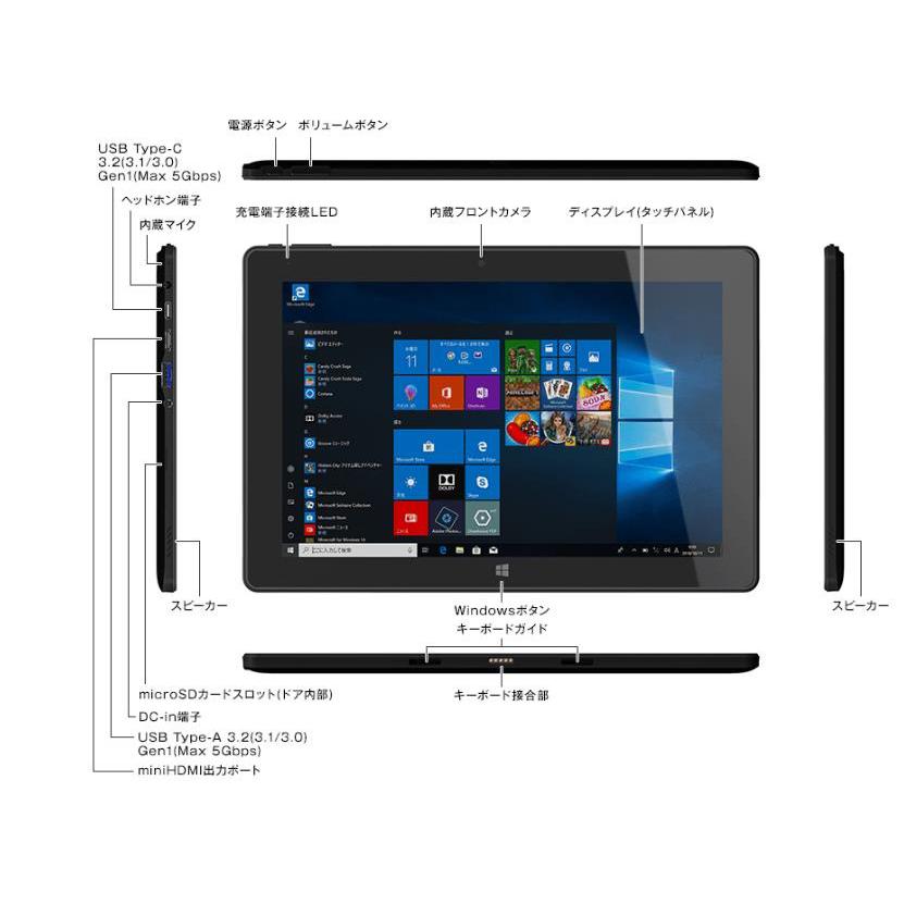 Windows10 Pro搭載 2in1 10.1インチ タブレットPC タッチパネル対応 4GB RAM+64G ROM 高速Intel CPU  着脱式日本語キーボード搭載 テレワーク 持ち運び便利