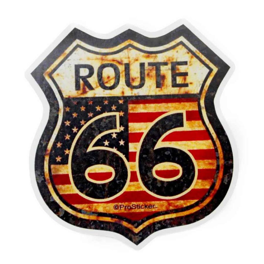 アメカジ ステッカー アート ルート66 ROUTE66 レトロ シール Sticker 防水 ブラウン｜globalmarket