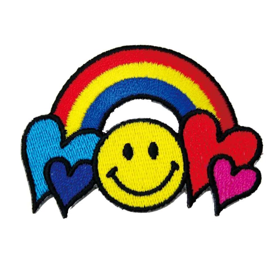 ワッペン レインボー スマイル 虹 青 キャラクター カラフル かわいい