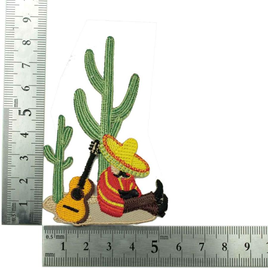 ワッペン アイロン メキシコ サボテン 植物 旅人 ギター さすらい デザイン アップリケ わっぺん wappen アイロンで簡単貼り付け｜globalmarket｜02
