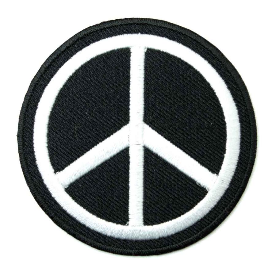 ワッペン アイロン PEACE ピース マーク 平和 ブラック アップリケ