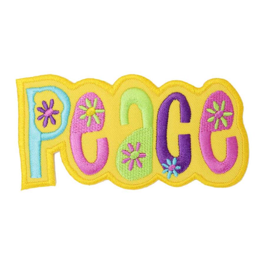 ワッペン アイロン PEACE ピース 女の子 イエロー かわいい メッセージ