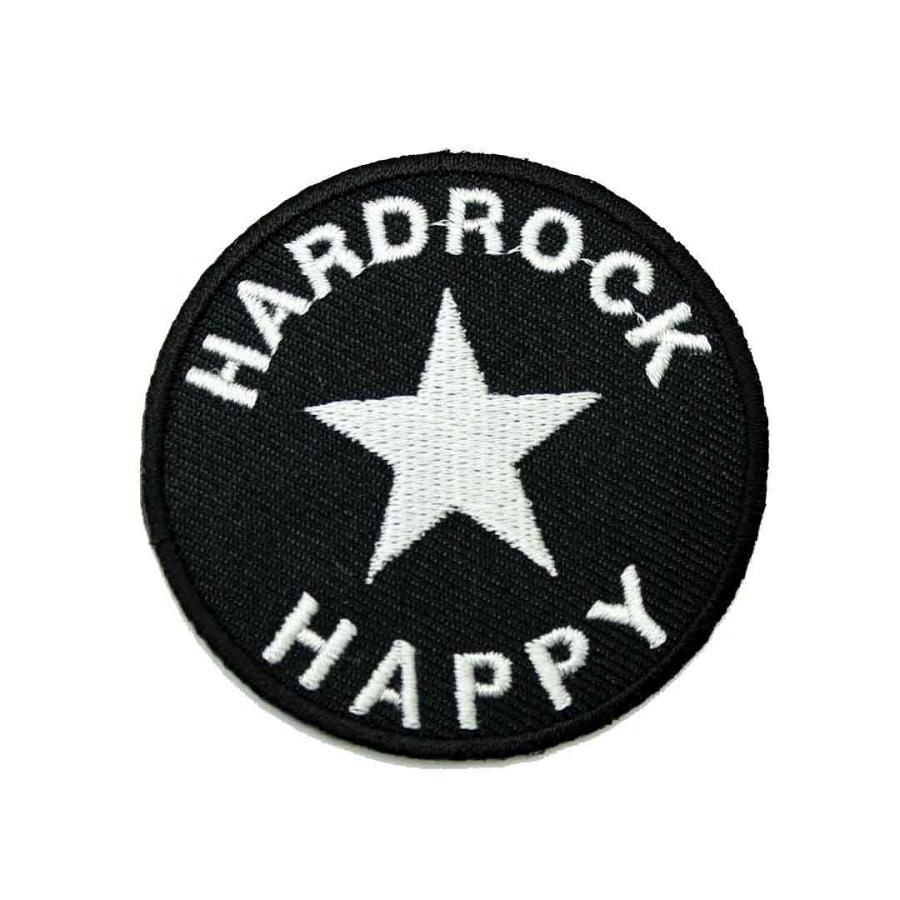 ワッペン アイロン HARD ROCK HAPPY スター 星 ロック ブラック アップリケ わっぺん アイロンで簡単貼り付け｜globalmarket