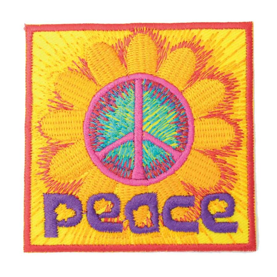 ワッペン アイロン PEACE フラワー サイケ デザイン 平和 ピース
