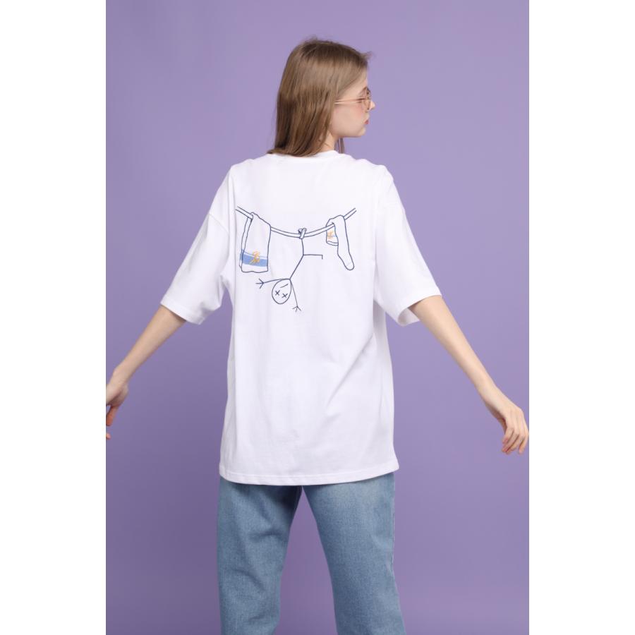 Washing Line 刺繍半そで ホワイト色 ユニセックス オーバーサイズtシャツ 韓国発ストリートファッションブランド Com 04 Global Route 通販 Yahoo ショッピング