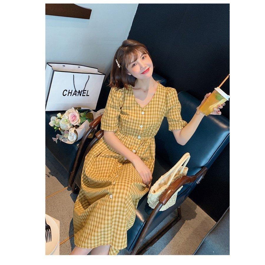 シャツワンピース レデイース シフォン 半袖 襟付き ロング丈 白 チェック柄 マキシワンピ フレア 前開き 大きいサイズ 韓国風 着痩せ オシャレ 全品送料無料