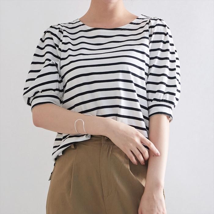 レディース五分、七分袖カットソー、Tシャツ ボーダー柄
