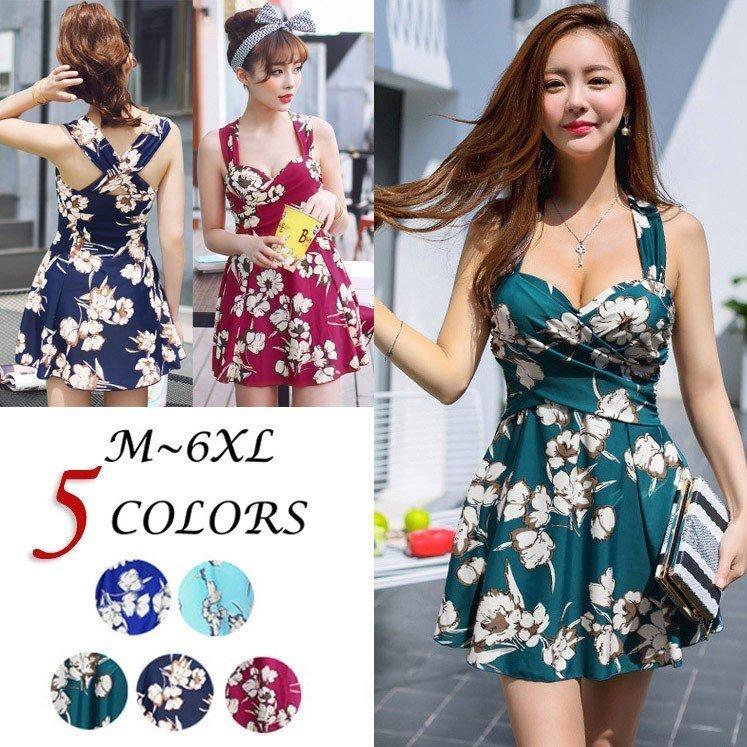 レディース 水着 水着 ワンピース 5色 花柄 女性 Ladies 女性用 オシャレ 大きいサイズ 大人 オールインワン ママ水着 体型カバー ワンピース かわいい新作 Www Gravisual Com