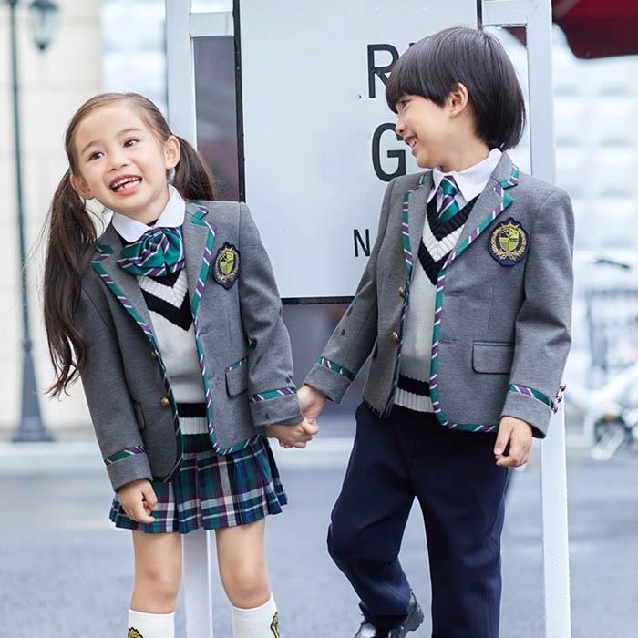 フォーマルスーツ 子供 卒業式 キッズスーツ 制服 コート 卒園式 女の子 男の子 小学生 英国風 5点セット 入学式｜globe-shop｜02