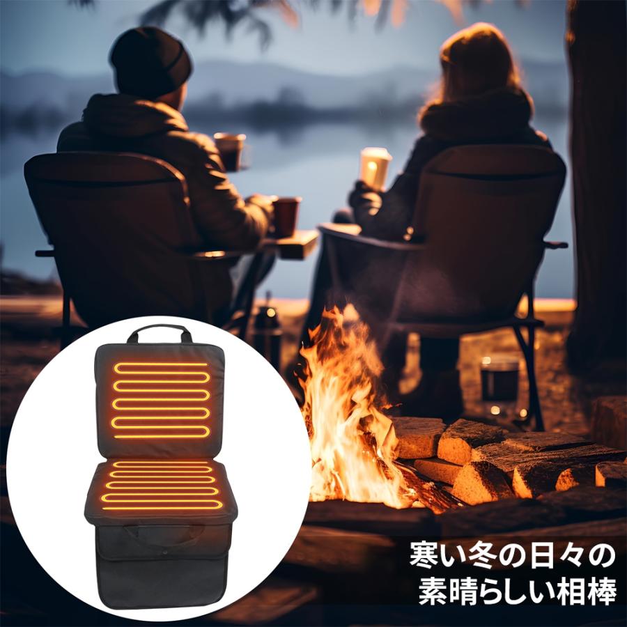 速熱 USB充電式 ヒータークッション 5段階温度調整  5段階タイマー 防寒 アウトドアシート オフィス 椅子 カーペット 収納ポケット付き 暖か ホットクッション |  | 02