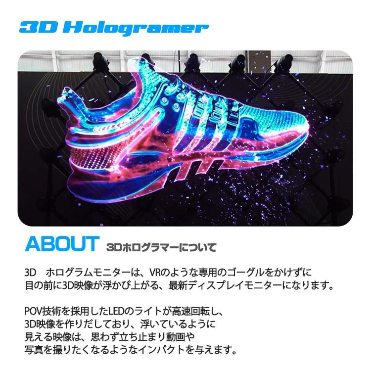 2019　3D　hologramer　3D映像　3Dホログラム　デジタルサイレージ　ディスプレイ　広告ディスプレイ　最新広告　立体映像　プロジェクター　LEDファン　LEDモニター