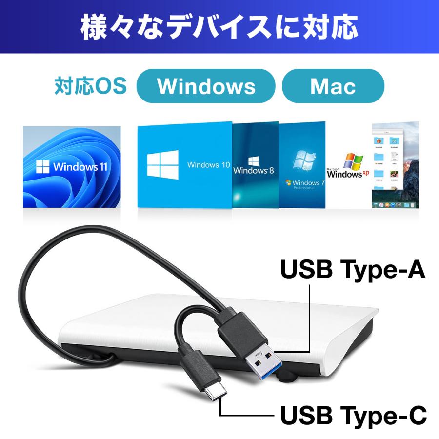 dvdドライブ 外付けdvdドライブ cdドライブ USB3.0 Type-C パソコン