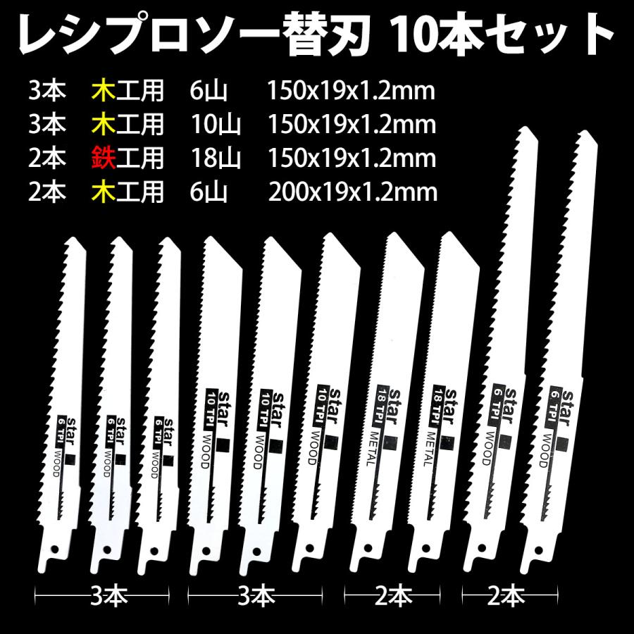 レシプロソー替刃 セイバーソー替刃 10本セット 金属 鉄 木工 枝切り 生木 竹 塩ビ 解体 レシプロソーブレード