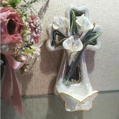 カーラリリー クロス 十字架 キャンドルホルダー 陶磁器製