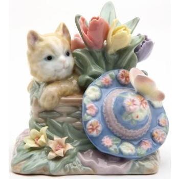 子猫の置物 キティーとハット フラワーポット｜gloriousangel2014