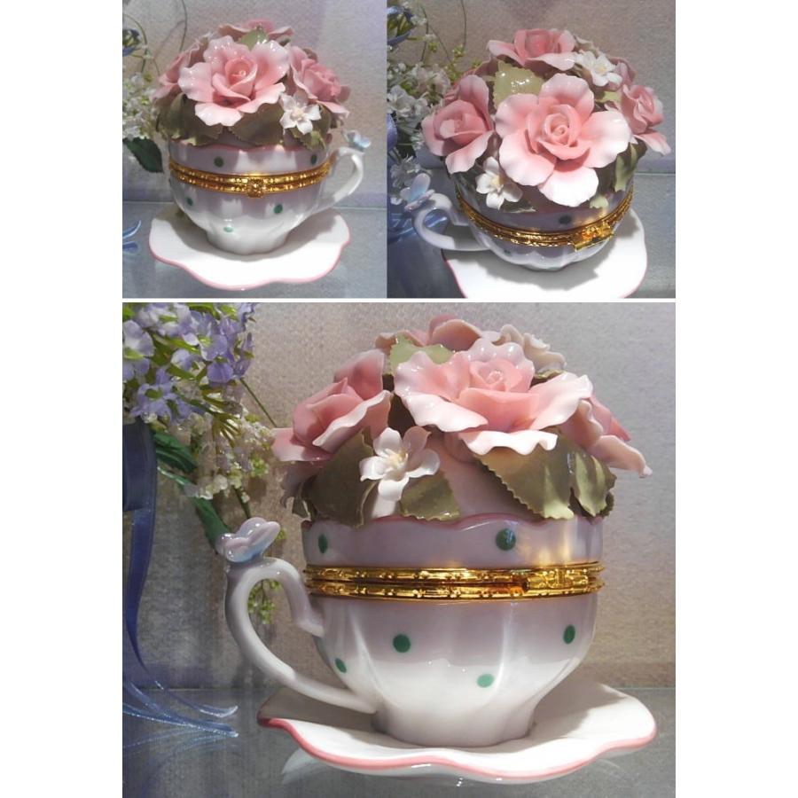 ティーカップ型 リモージュ風ボックス オルゴール 薔薇 ローズ｜gloriousangel2014｜02