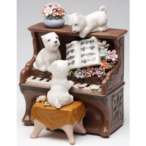 オルゴール ピアノと3匹の犬 陶磁器 プレゼント ギフト 癒やし 名曲