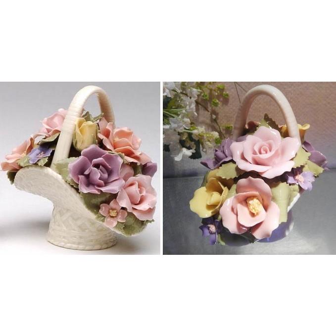 薔薇バスケット置物 サンシャインブーケ ポーセリン ローズ サイズ小 