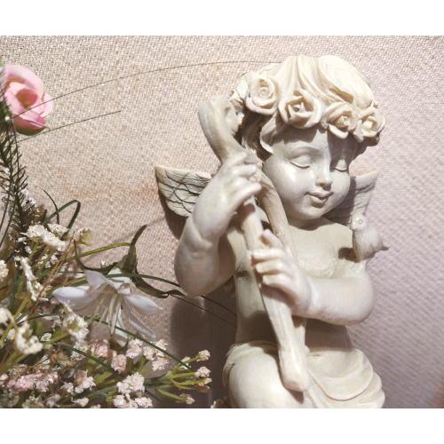 天使の置物 アイボリー系 ハープを弾くエンジェル : グロリアス