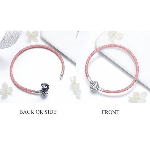 ブレスレット 編み込みレザー風 ピンク 925スターリングシルバ